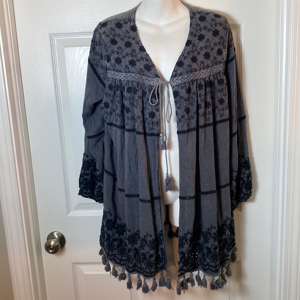Indigo Thread Co. Rayon Crochet Lace Ruffle Trimmed Acid Fade Boho Size Large